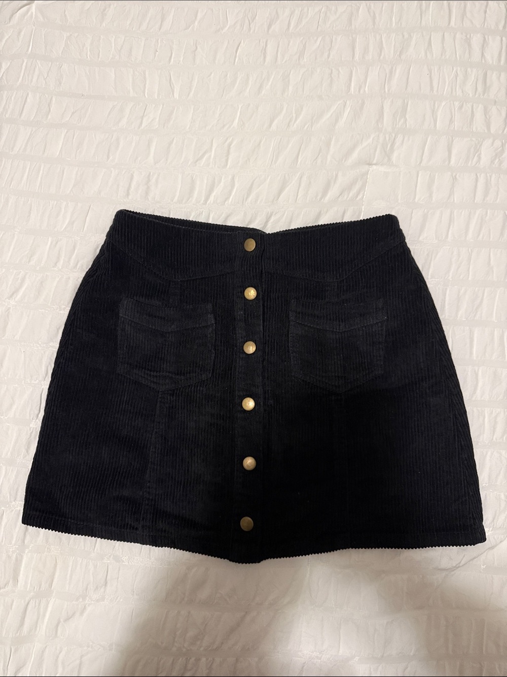 She + Sky Black Corduroy Button-Front Mini Skirt